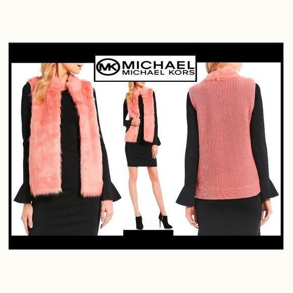 MICHAEL KORS NEW Soft Girl DUSTY ROSE Faux Fur Front/Knit Back Vest L - Picture 3 of 12